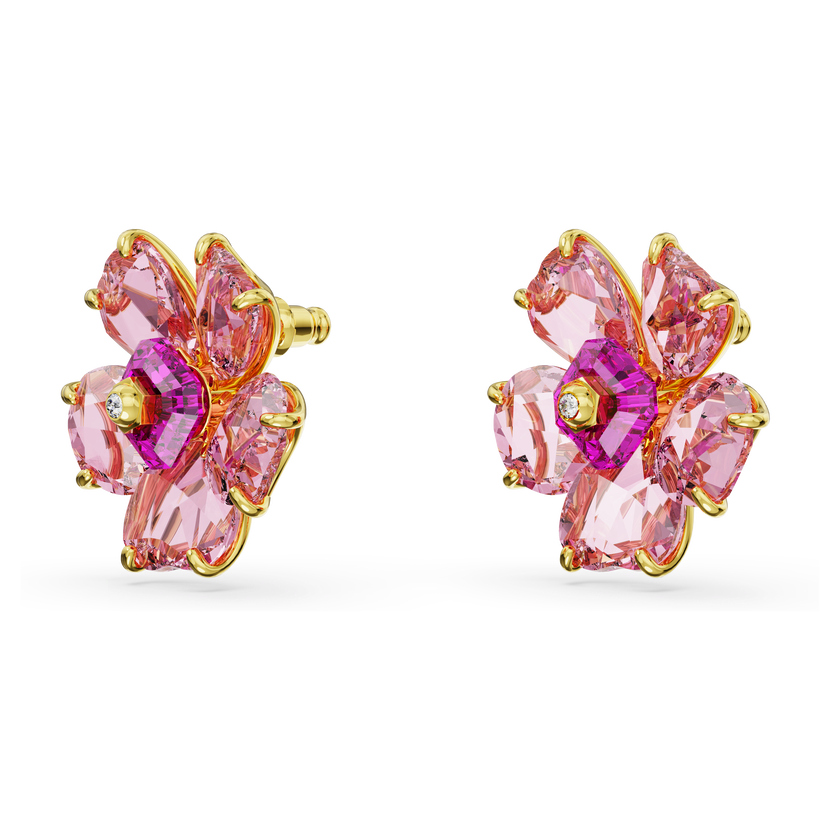 swarovski idyllia stud earrings  flower  pink  gold tone plated