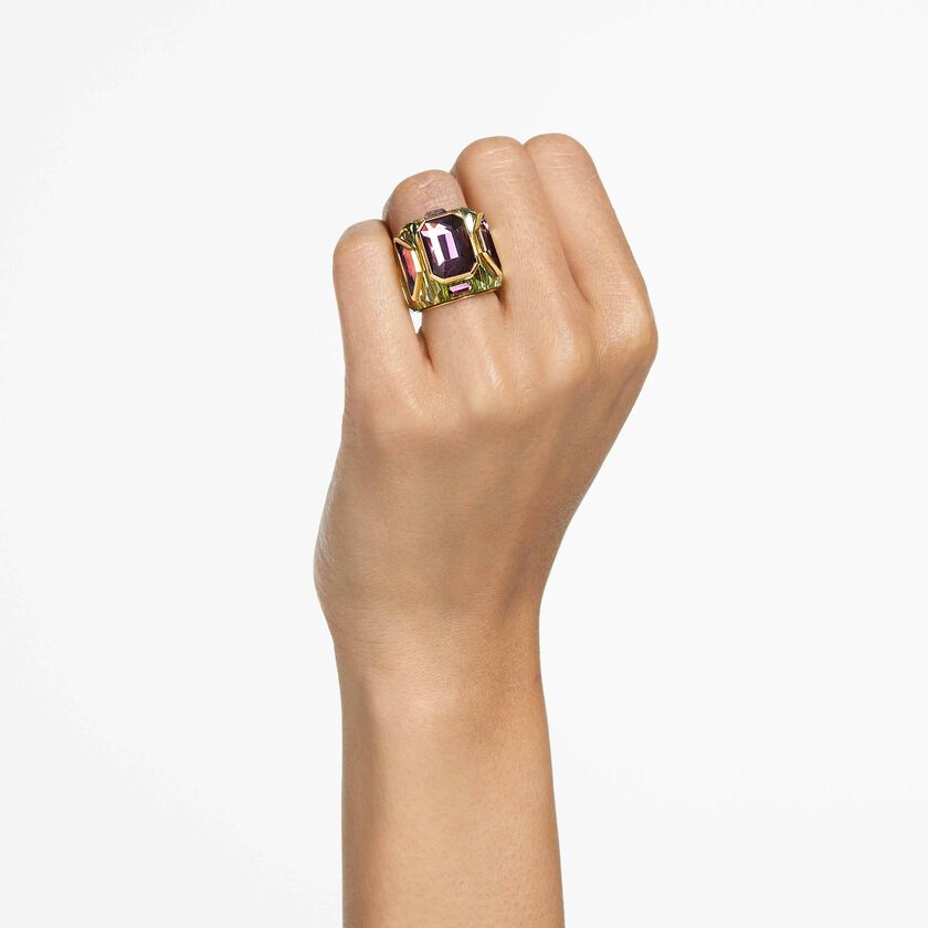 swarovski خاتم كوكتيل chroma، لون أخضر، طلاء ذهبي