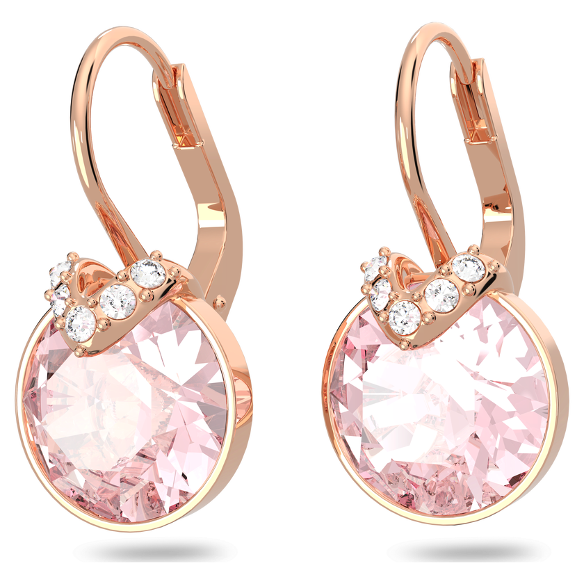 swarovski bella v drop earrings  round cut  pink  rose gold tone plated
