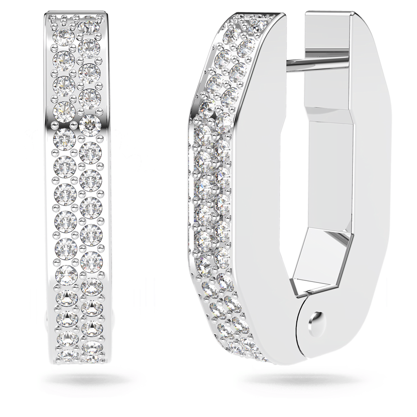 swarovski dextera hoop earrings  octagon shape  small  white  rhodium plated