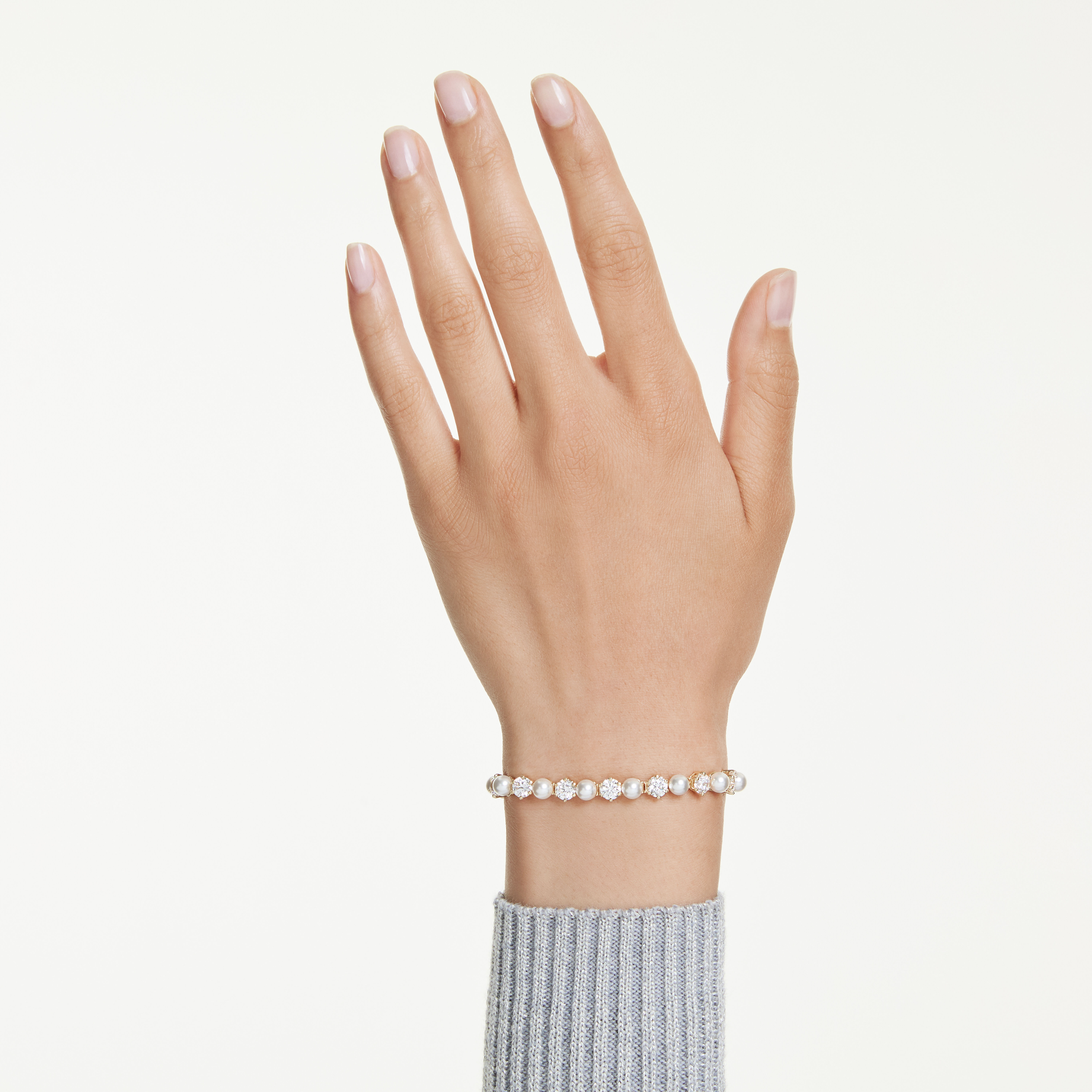 swarovski سوار matrix tennis، لآلئ كريستال، قطع مستدير، لون أبيض، طلاء باللون الذهبي