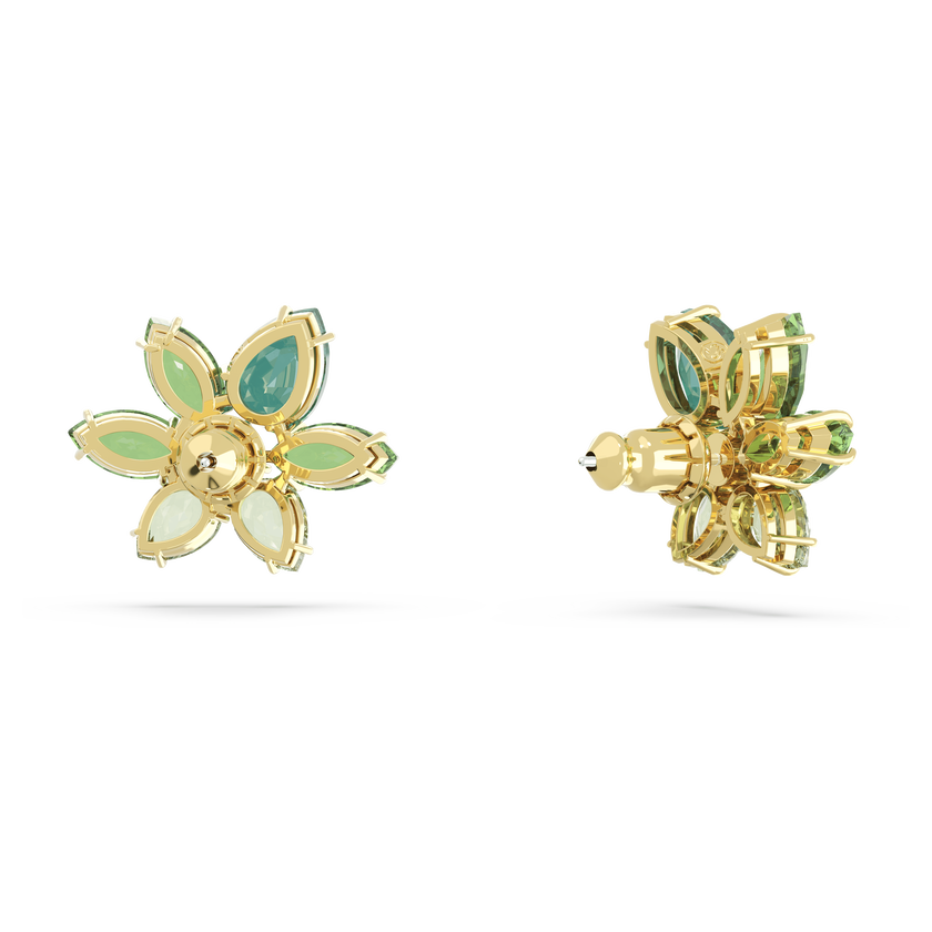 swarovski gema stud earrings  mixed cuts  flower  green  gold tone plated