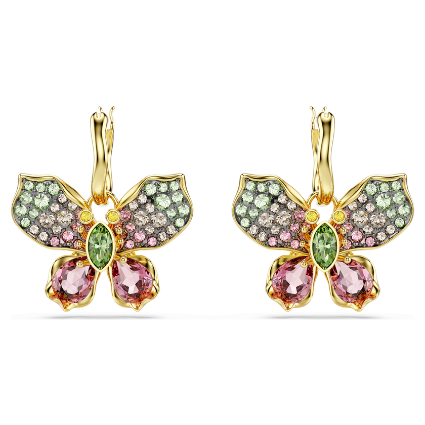swarovski أقراط متدلية idyllia، قطع متنوع، كريستالات مُتراصَّة، شكل فراشة، ألوان متعددة، لمسة نهائية من معادن مختلطة