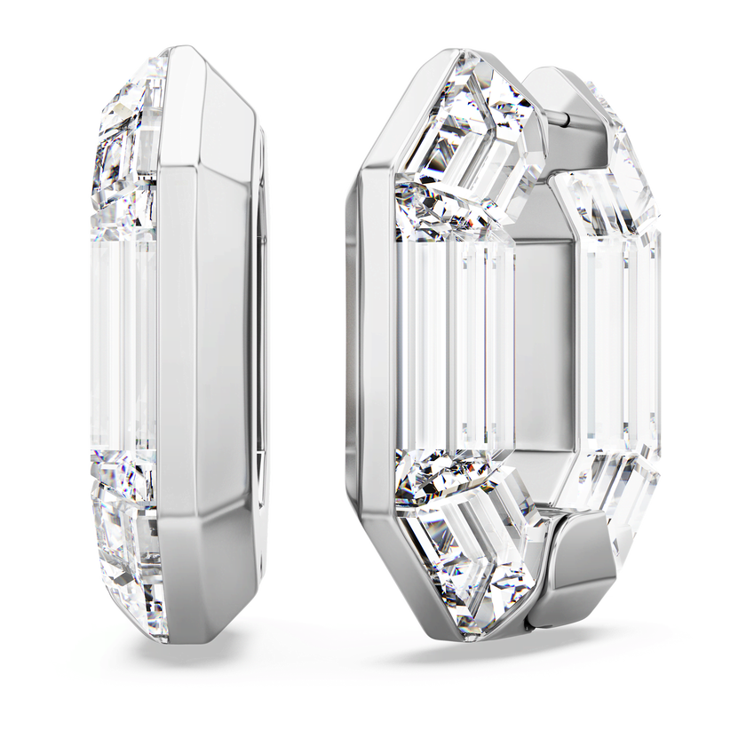 swarovski lucent hoop earrings  octagon shape  small  white