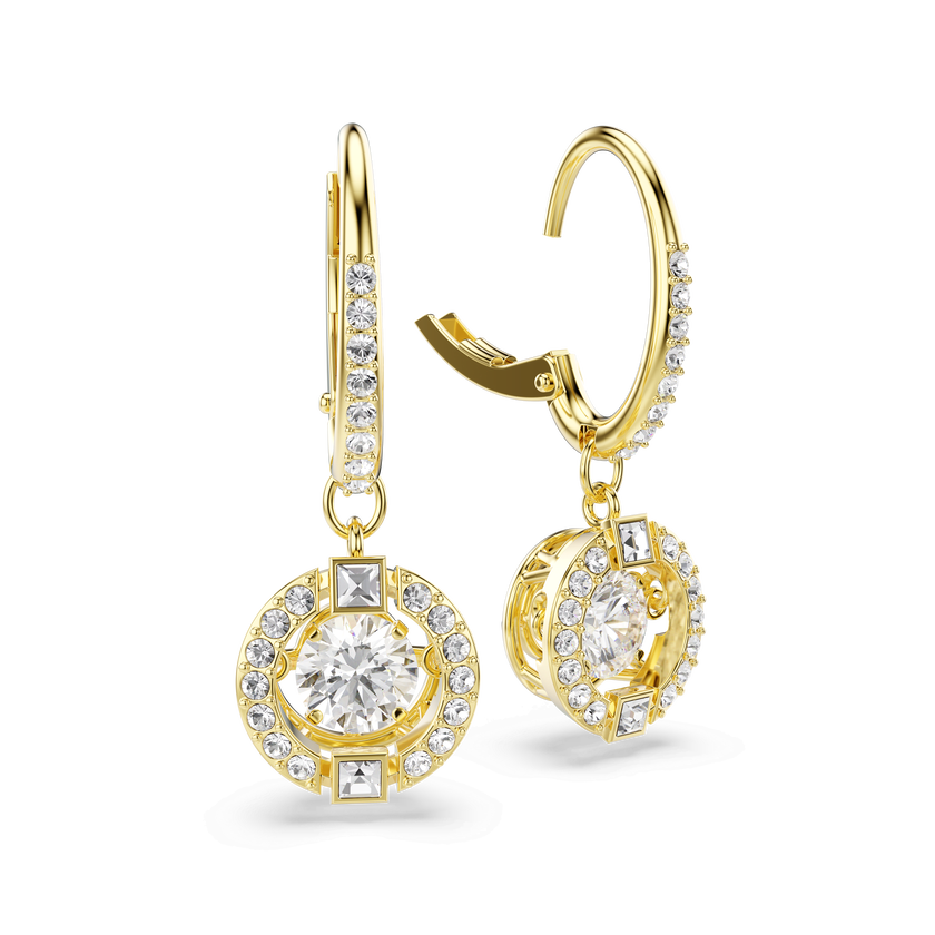 swarovski أقراط متدلية una angelic، قطع مُستدير، لون أبيض، لمسة نهائية من الذهب عيار 18 قيراط