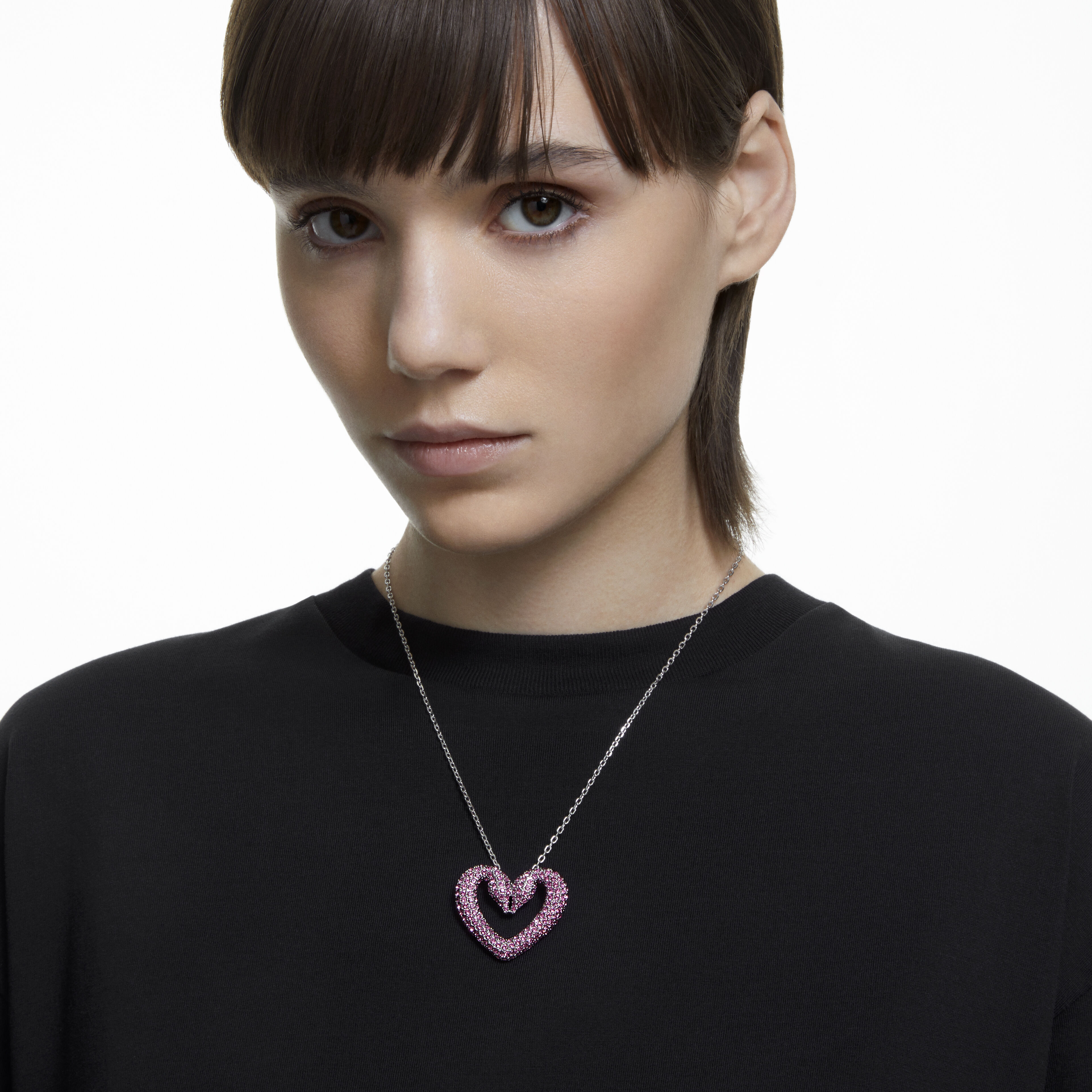 Buy Swarovski Una pendant Heart Medium Pink Rhodium plated