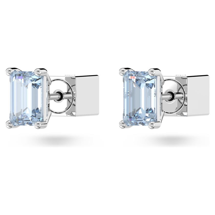 swarovski chroma stud earrings  cushion cut  blue  rhodium plated