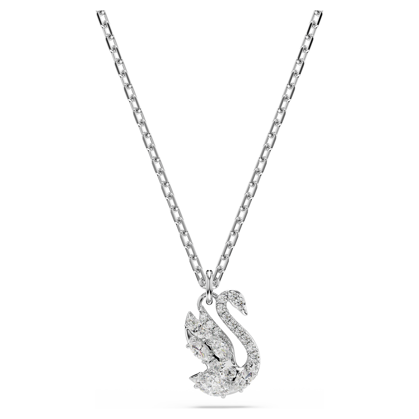 swarovski swan pendant  mixed cuts  swan  white  rhodium plated