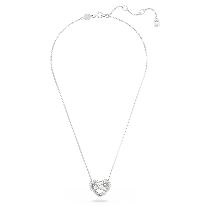 swarovski matrix pendant  mixed cuts  heart  white  rhodium plated