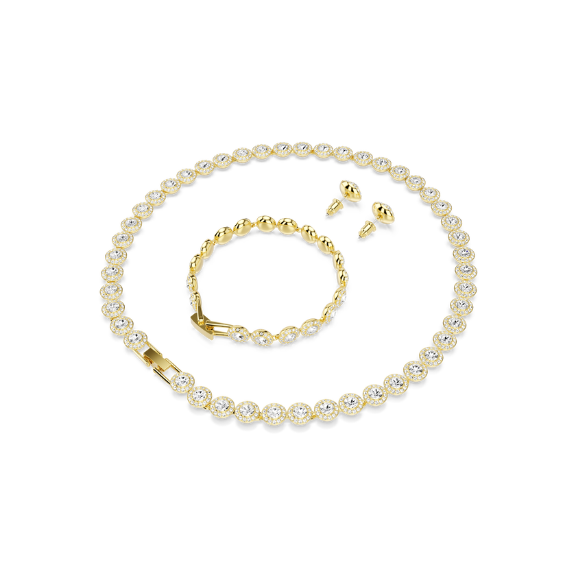 swarovski طقم una angelic، طقم من 3 قطع، قطع مُستدير، لون أبيض، لمسة نهائية من الذهب عيار 18 قيراط