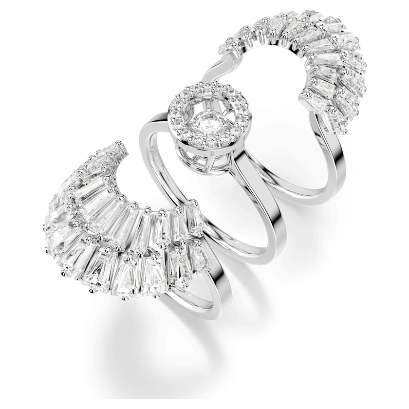 swarovski خاتم idyllia، طقم مكون من 3 قطع، قطع متنوع، على شكل صدفة، لون أبيض، طلاء روديوم
