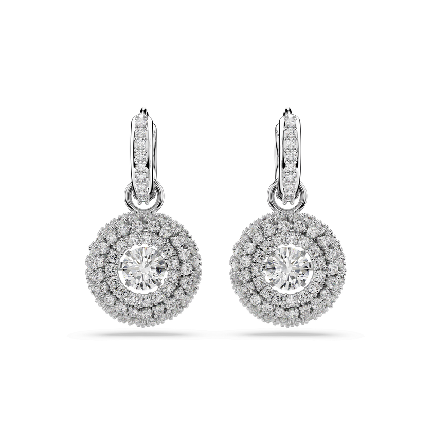 swarovski sublima drop earrings  round cut  white  rhodium plated