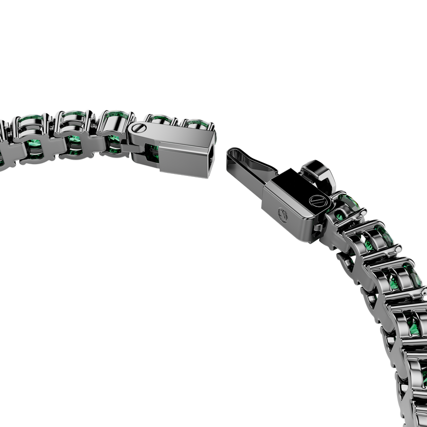 swarovski matrix tennis bracelet  round cut  green  ruthenium plated