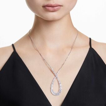 swarovski hyperbola pendant  mixed cuts  infinity  white  rhodium plated