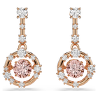 swarovski أقراط متدلية constella، قطع مستدير، حجر متراقص، لون وردي، طلاء باللون الذهبي الوردي