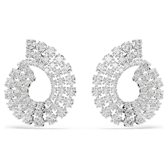 swarovski أقراط حلقية matrix، قطع مستدير متنوع، لون أبيض، طلاء روديوم