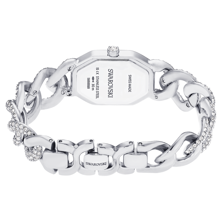 swarovski dextera chain watch  swiss made  crystal bracelet  silver tone  stainless steel