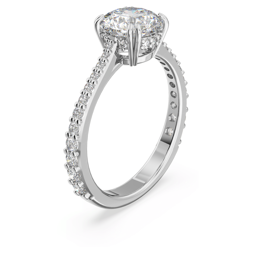 swarovski stilla cocktail ring  round cut  pav   white  rhodium plated