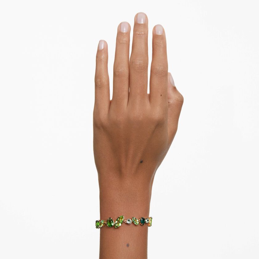 swarovski gema bracelet  mixed cuts  green  18k gold finish
