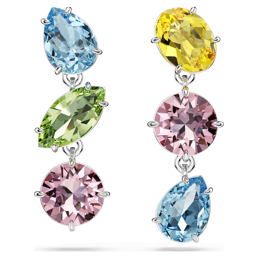 swarovski gema drop earrings  asymmetrical design  mixed cuts  multicolored  rhodium plated