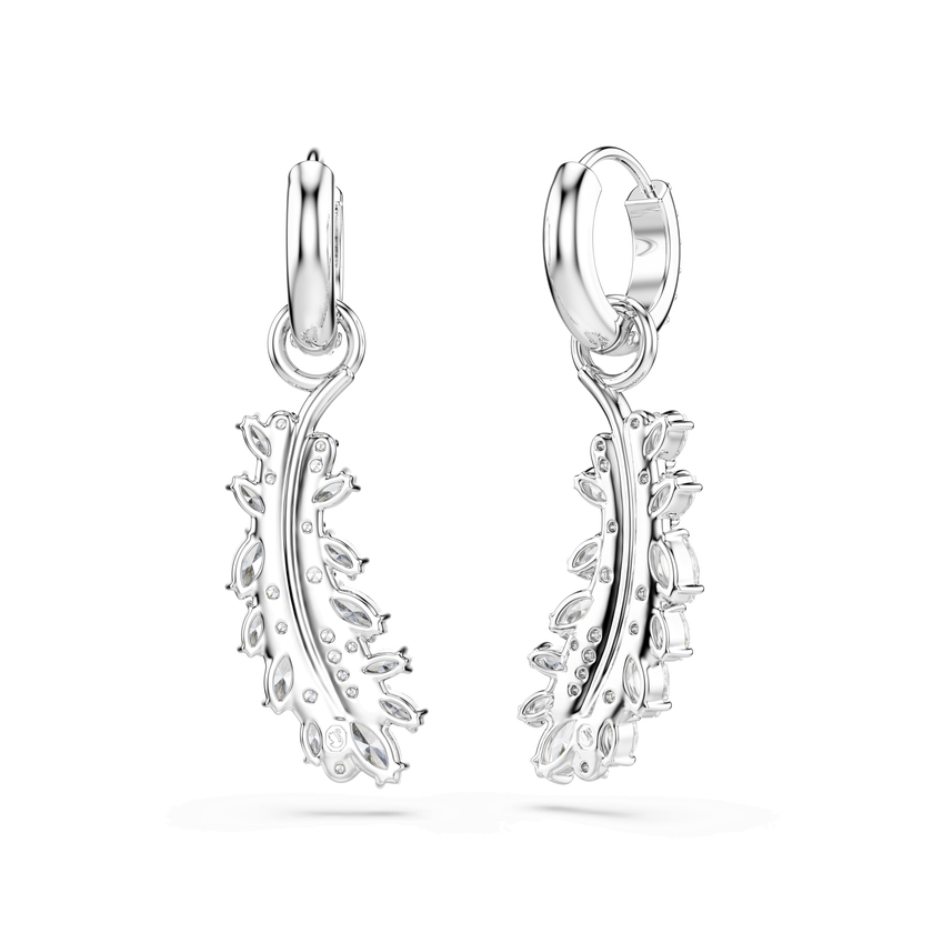 swarovski أقراط vienna، قطع متنوع، شكل ريشة، لون أبيض، طلاء روديوم