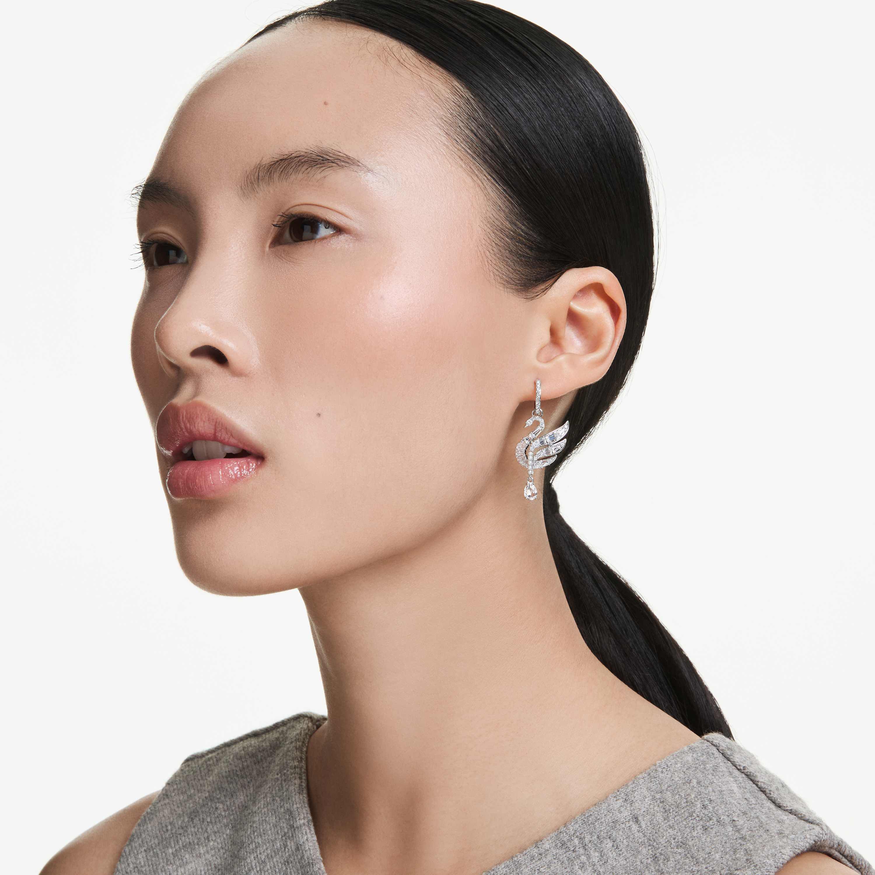 swarovski swan vienna earrings  swan  white  rhodium plated