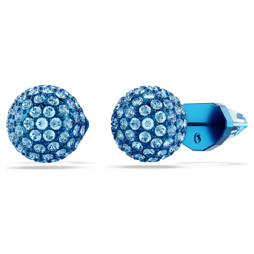 swarovski أقراط دبوسية lucent، أحجار كريستال صغيرة متراصة، شكل كرة، لون أزرق، لمسة نهائية باللون الأزرق