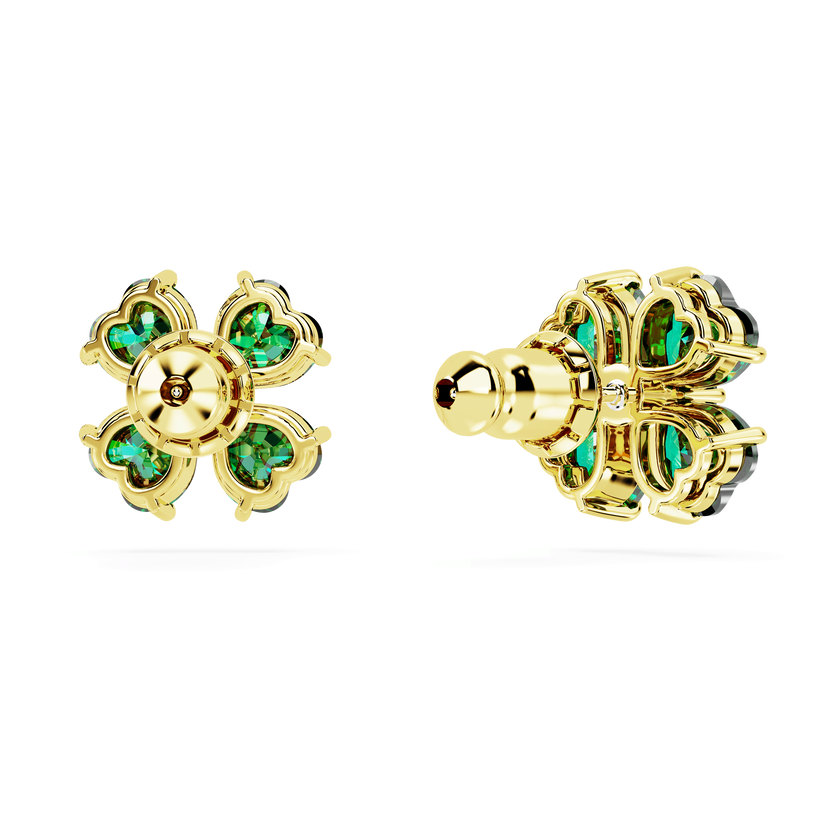 swarovski idyllia stud earrings  clover  green  gold tone plated