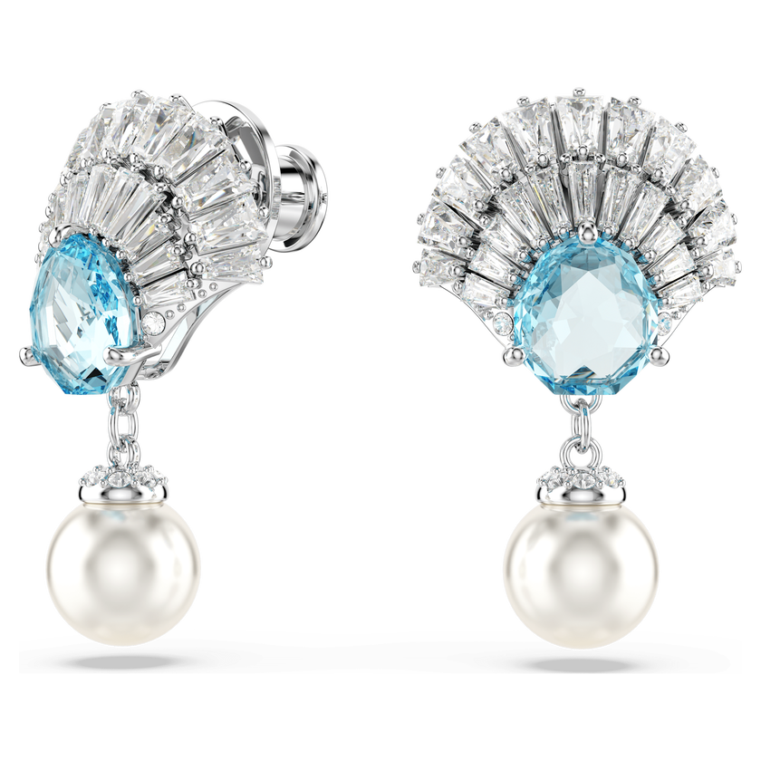 swarovski idyllia drop earrings  crystal pearl  shell  blue  rhodium plated