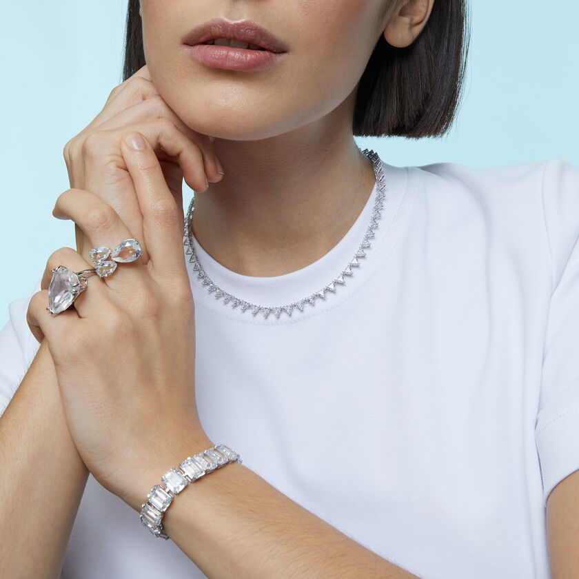 swarovski millenia bracelet  small octagon cut crystals  white  rhodium plated