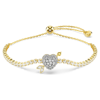 swarovski idyllia bracelet  mixed cuts  heart with arrow  white  gold tone plated