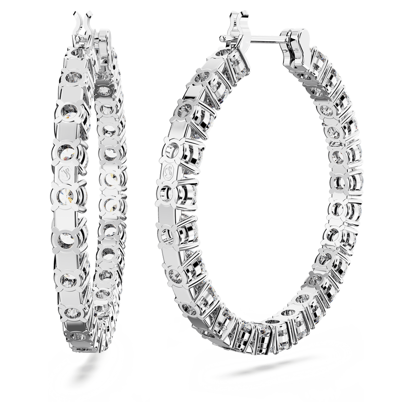 swarovski matrix hoop earrings  round cut  white  rhodium plated