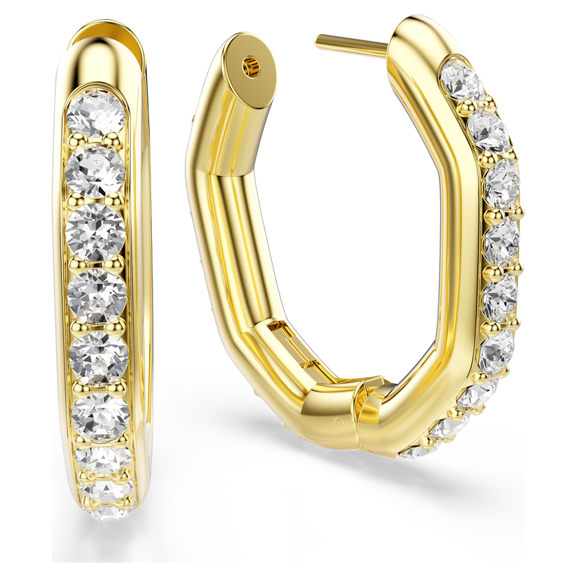 swarovski dextera hoop earrings  octagon shape  round cut  white  gold tone plated