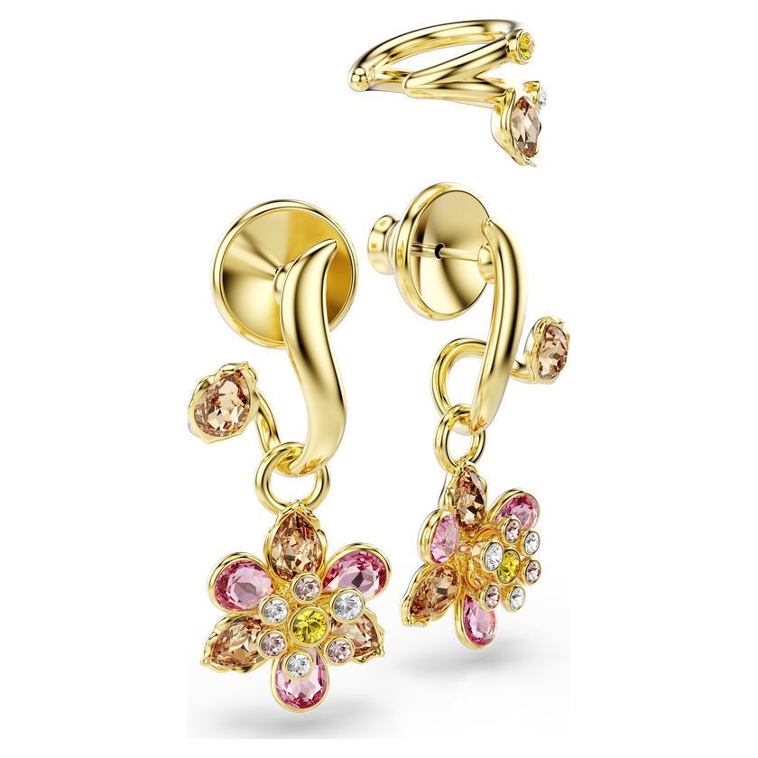 swarovski أقراط idyllia، طقم  3 قطع ، قطع متنوع، شكل زهرة، ألوان متعددة، طلاء باللون الذهبي