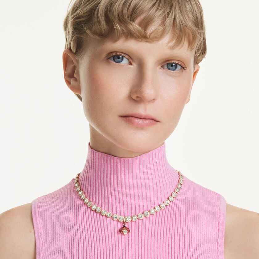 swarovski حلية idyllia، قطع متنوع، شكل دعسوقة، لون أحمر، طلاء باللون الذهبي