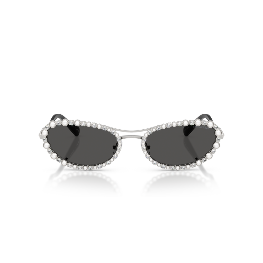 swarovski نظارة شمسية، شكل بيضاوي، إطار قابل للفك 2 في 1، sk7044، لون فضي