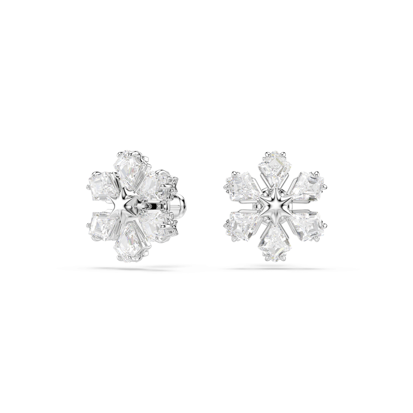 swarovski idyllia stud earrings  mixed cuts  snowflake  white  rhodium plated