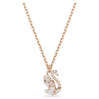swarovski swan pendant  mixed cuts  swan  white  rose gold tone plated