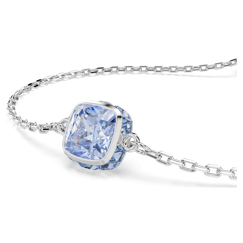 swarovski birthstone bracelet  square cut  march  blue  rhodium plated