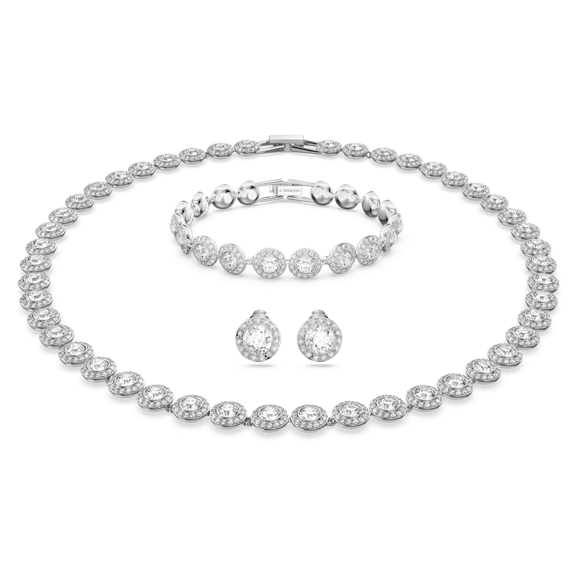swarovski طقم una angelic، طقم من 3 قطع، قطع مُستدير، لون أبيض، طلاء روديوم