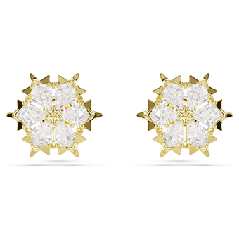 swarovski magic stud earrings  mixed cuts  snowflake  white  18k gold finish