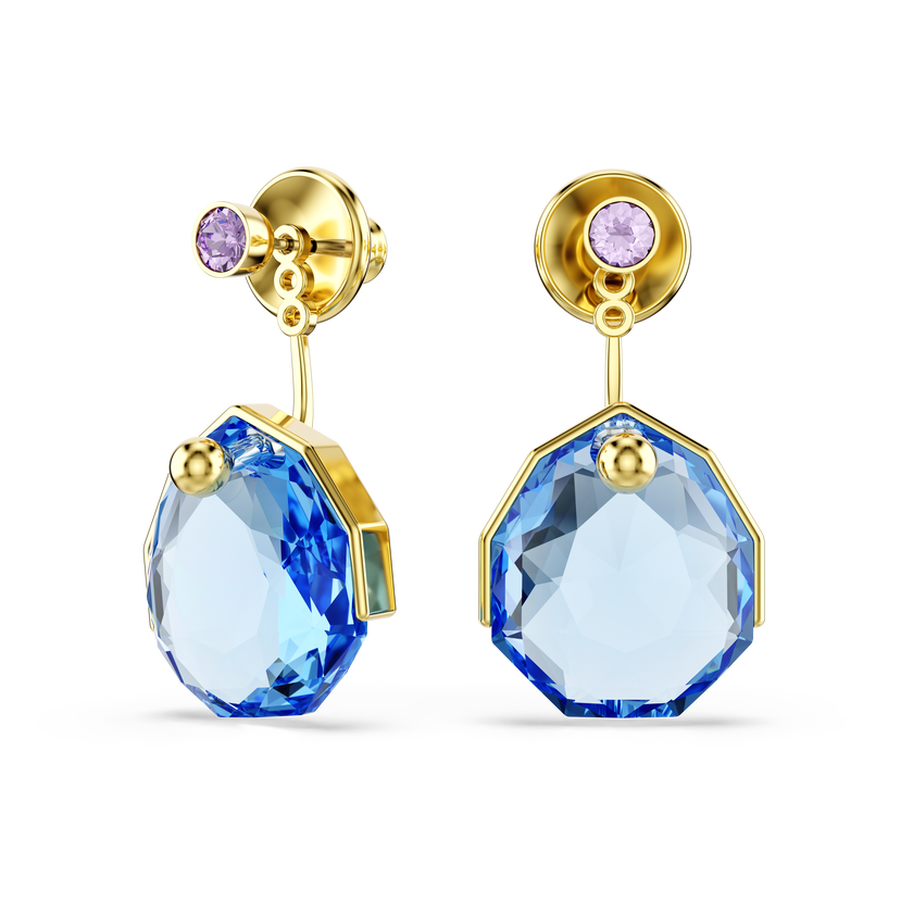 swarovski أقراط بحلية خلفية gema، لون أزرق، طلاء باللون الذهبي