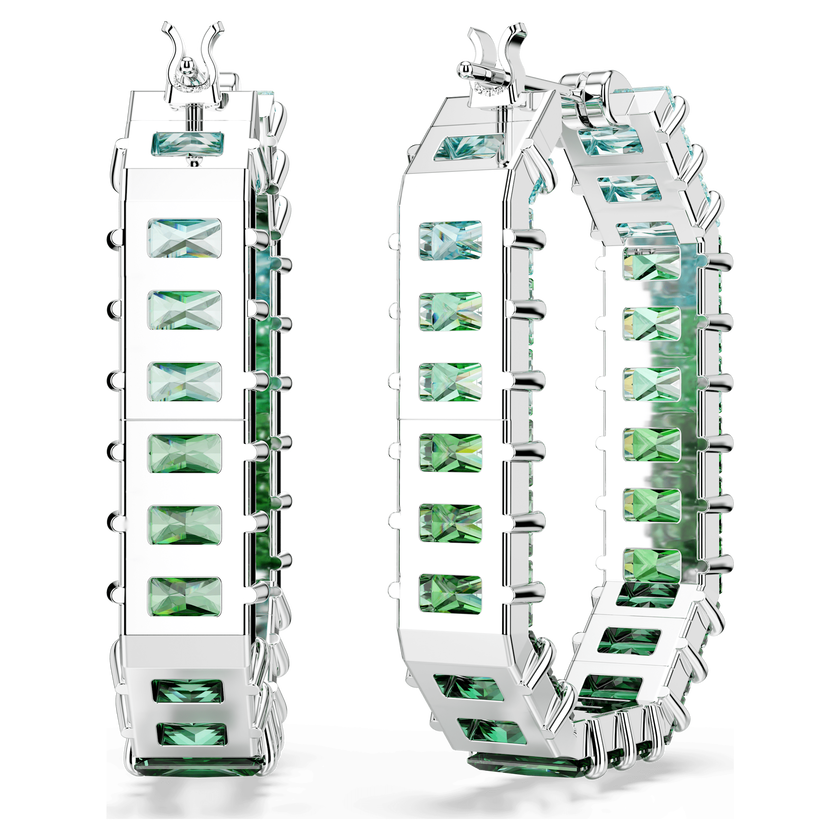 swarovski matrix hoop earrings  baguette cut  green  rhodium plated