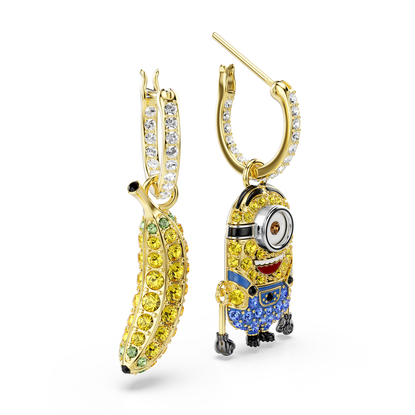 swarovski minions stuart and banana drop earrings  pav   mini  multicolored  18k gold finish