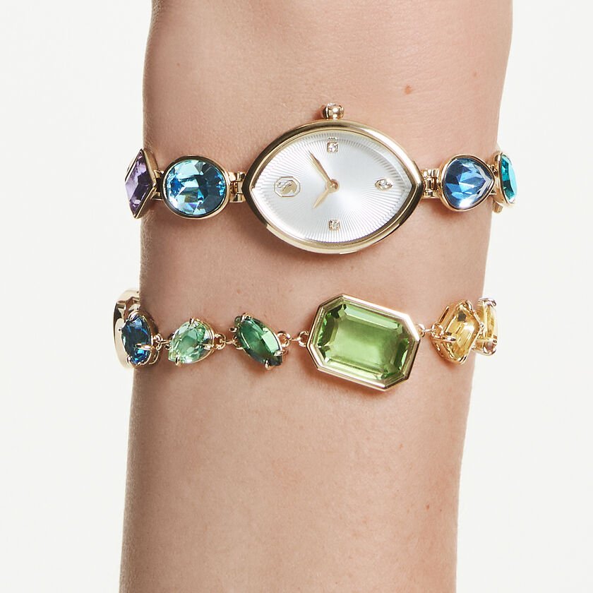 swarovski ساعة gema، سوار كريستال، لون ذهبي، لمسة نهائية بلون ذهبي