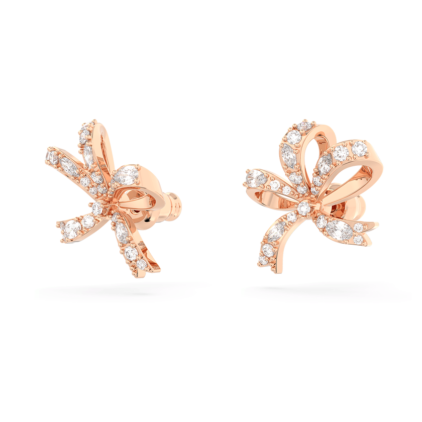 swarovski hyperbola stud earrings  bow  small  white  rose gold tone plated