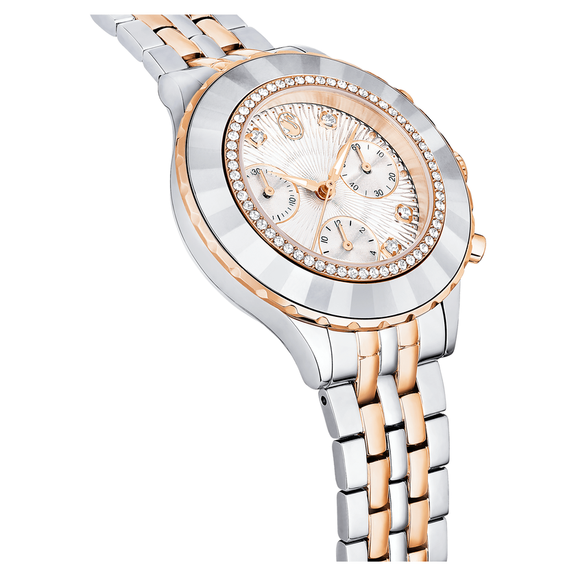 swarovski octea chrono watch  swiss made  metal bracelet  rose gold tone  mixed metal finish