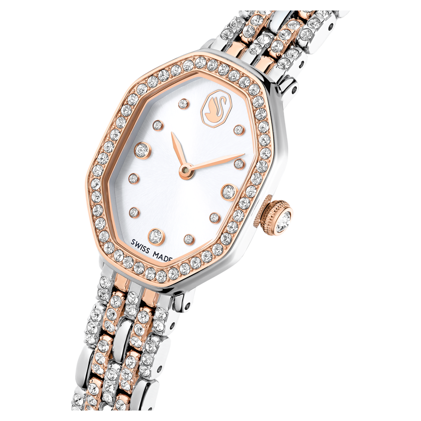 swarovski ساعة dextera octagon، صناعة سويسرية، سوار معدني، لون فضي، لمسة نهائية بلون ذهبي وردي