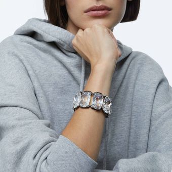 swarovski سوار harmonia، مزدان بكريستالات عائمة كبيرة الحجم، لون أبيض، لمسة نهائية من معادن مختلطة