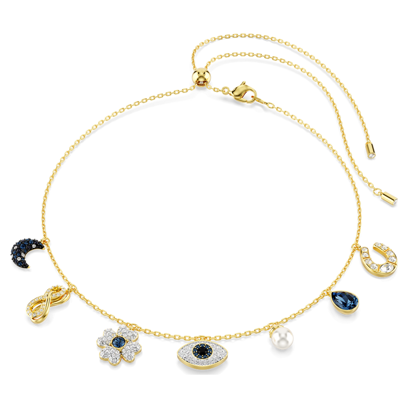 swarovski عقد شوكر symbolica، حلية على شكل هلال، حلية على شكل إنفينيتي، حلية على شكل زهرة برسيم، حلية على شكل عين الحسود، حلية على شكل حدوة حصان، لون أزرق، طلاء باللون الذهبي